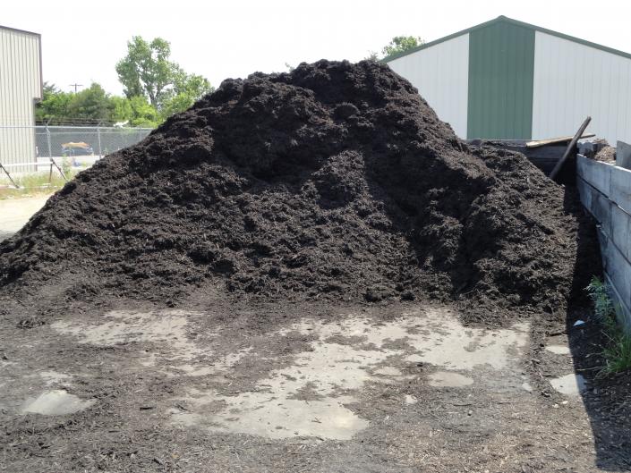 This is one of the two types of bulk much sold at Adams Nursery.  This hardwood painted black mulch is sold by the scoop (1/2 cu yd) and retains it color for quite some time.  This is a good mulch for shrub beds and around trees.