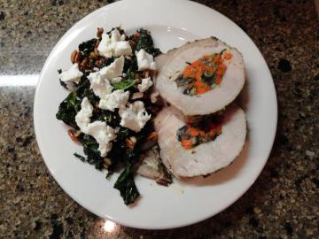 A Swiss Chard makes a wonderful side dish. In this photo the Swiss chard has been sautÃ©ed with olive oil and garlic and dressed with Goat Cheese, walnuts and cranberries.