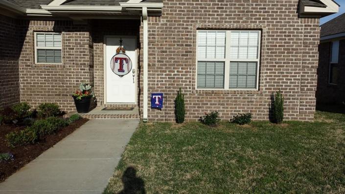 Home Run Roses are used in this Texas Ranger inspired landscape.